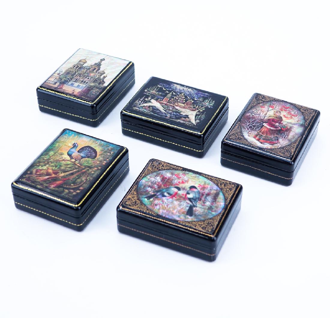 A Group of Five (5) Russian Lacquer Paper Mache Boxes. (1 of 5)