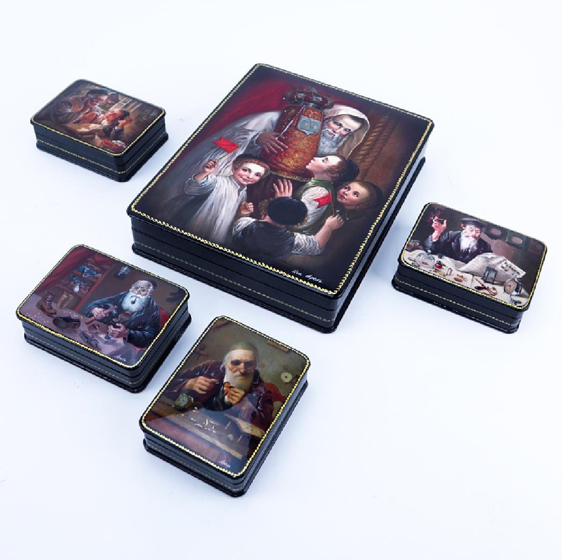Large Russian Lacquer Paper Mache Box along with Four (1 of 6)