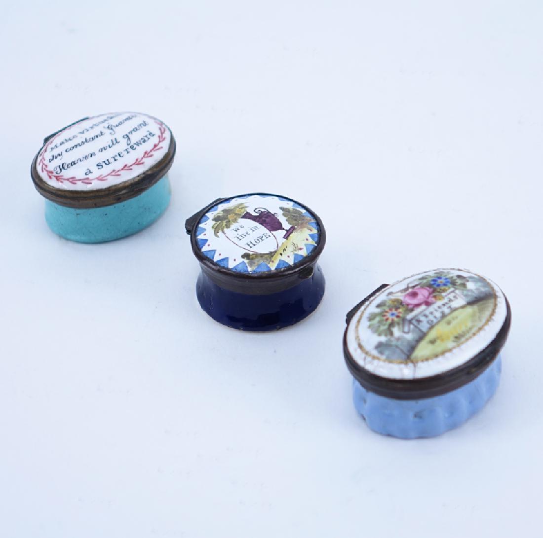 Three (3) Early English Enamel Patch Boxes. Possibly (1 of 3)