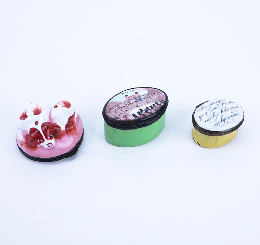 Three (3) Antique English Enamel Patch Boxes. Possibly (1 of 3)