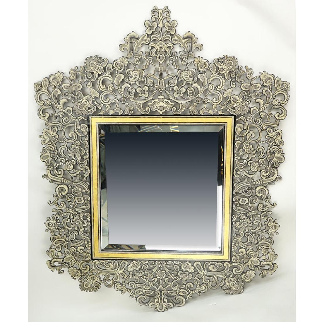 Large Vintage Beveled Mirror with Hand Painted Metal (1 of 3)