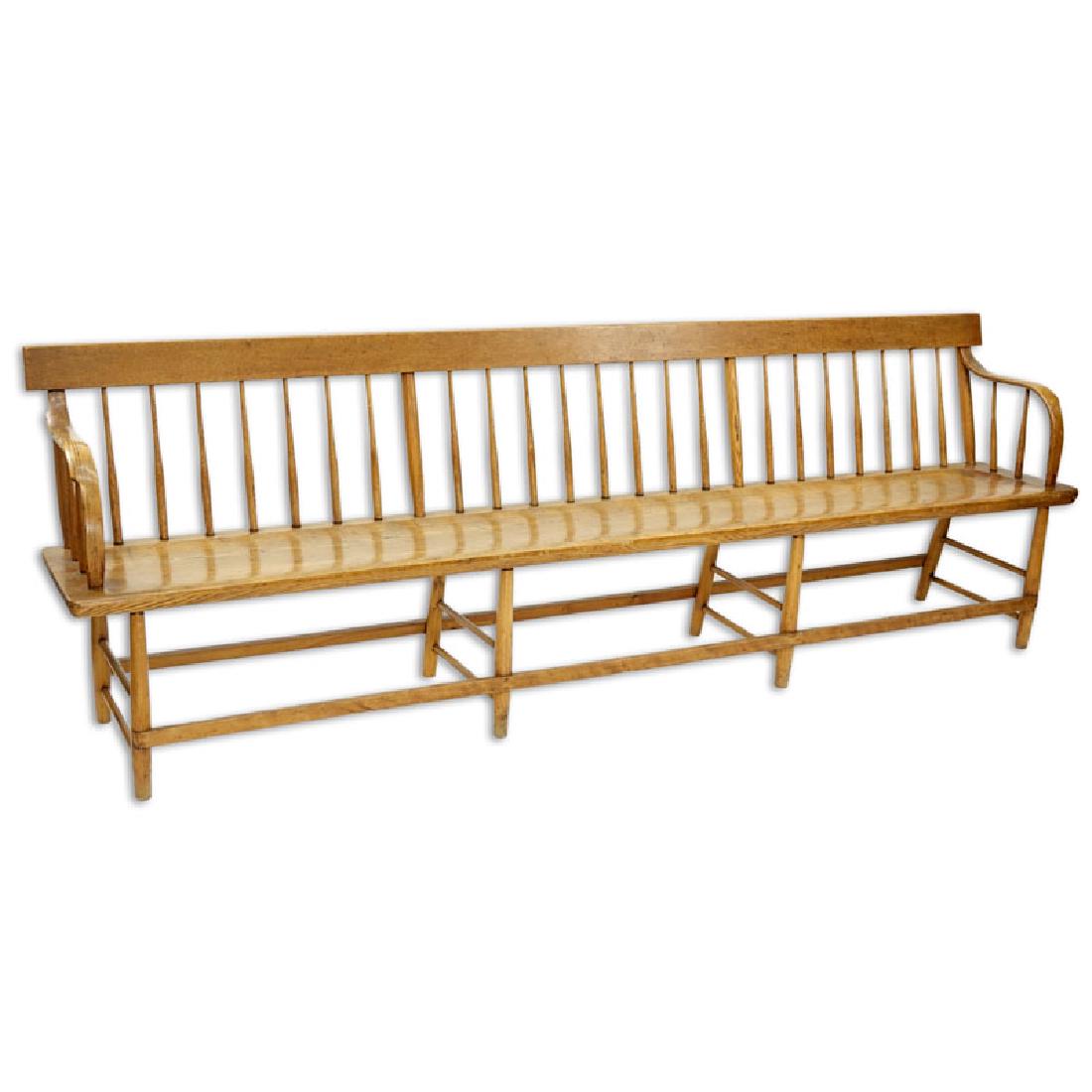 Long American Windsor Elm Wood Bench / Church Pew. (1 of 3)