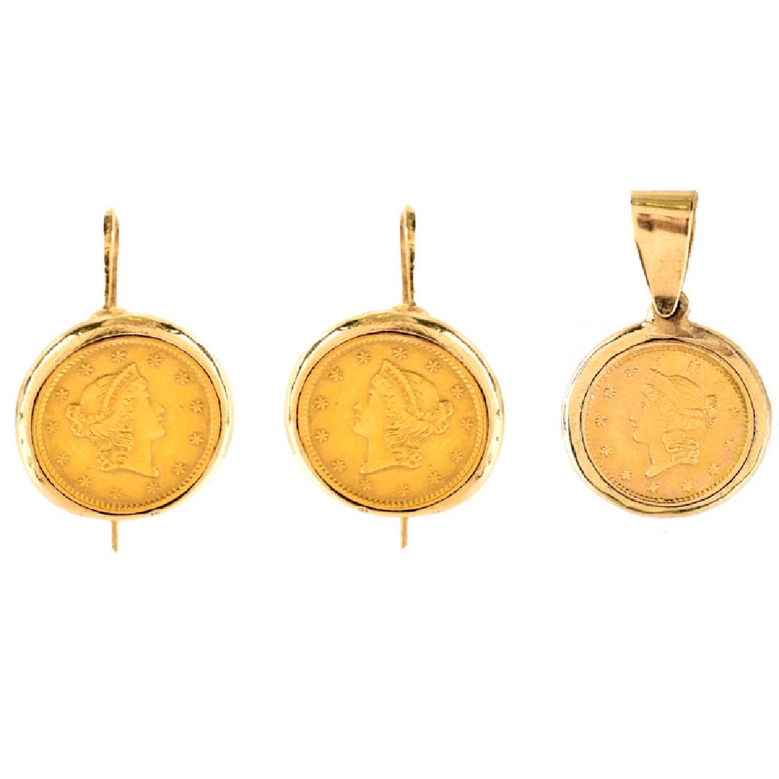 Three (3) Piece US $1 Gold Coin and 14 Karat Yellow (1 of 3)