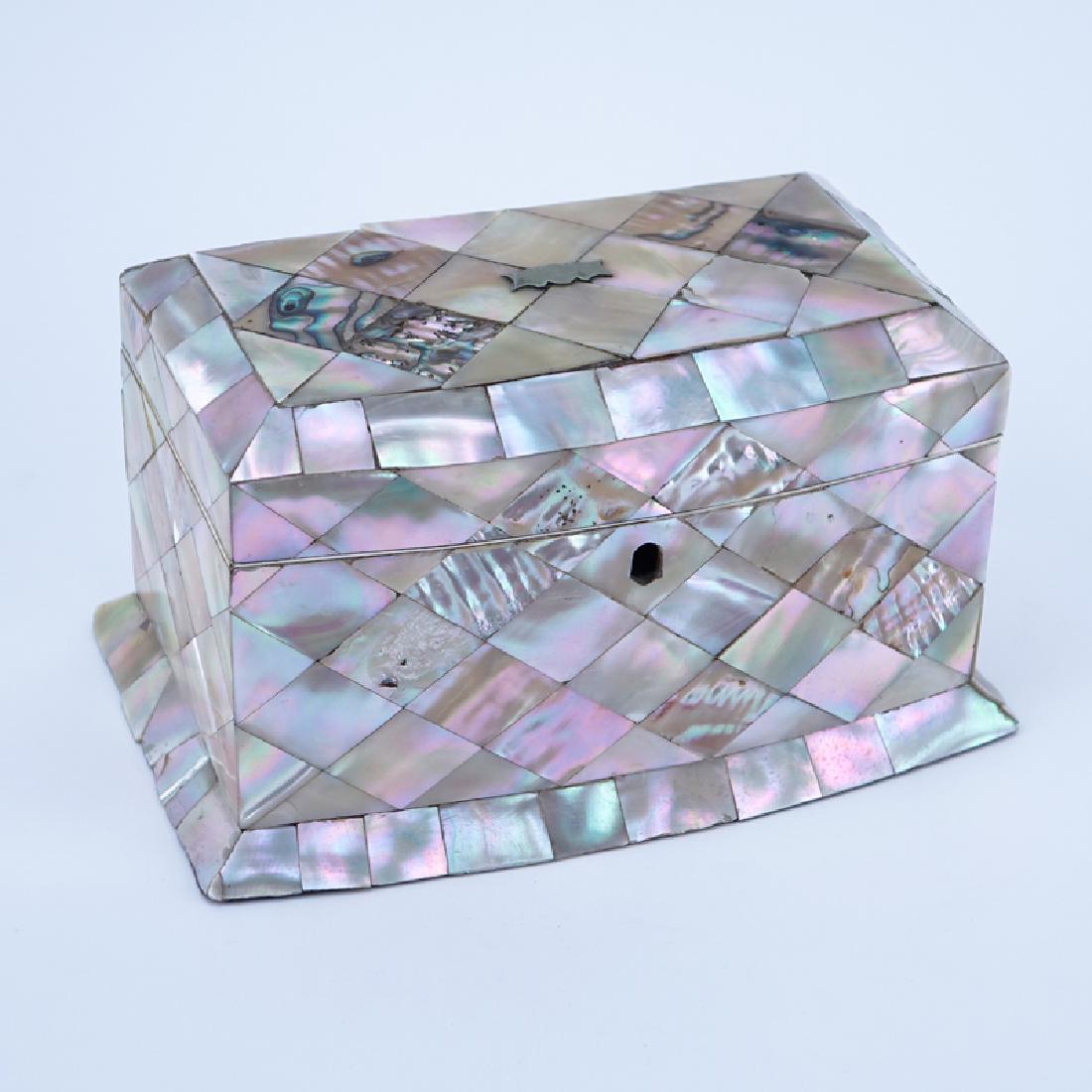Antique English Mother of Pearl Paper Mache Tea Caddy. (1 of 5)