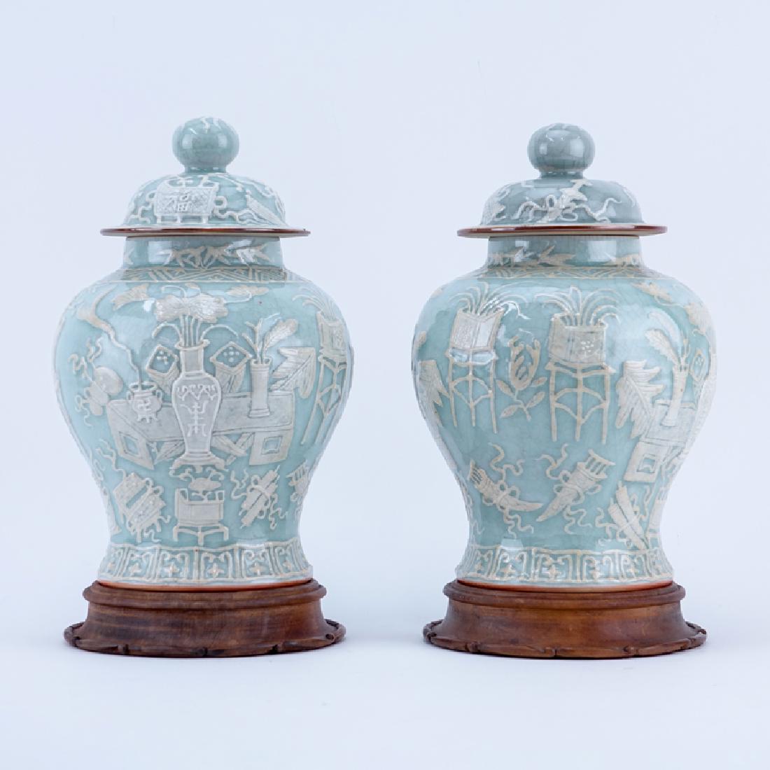 Pair of early to Mid 20th Century Chinese Celadon Glaze (1 of 4)