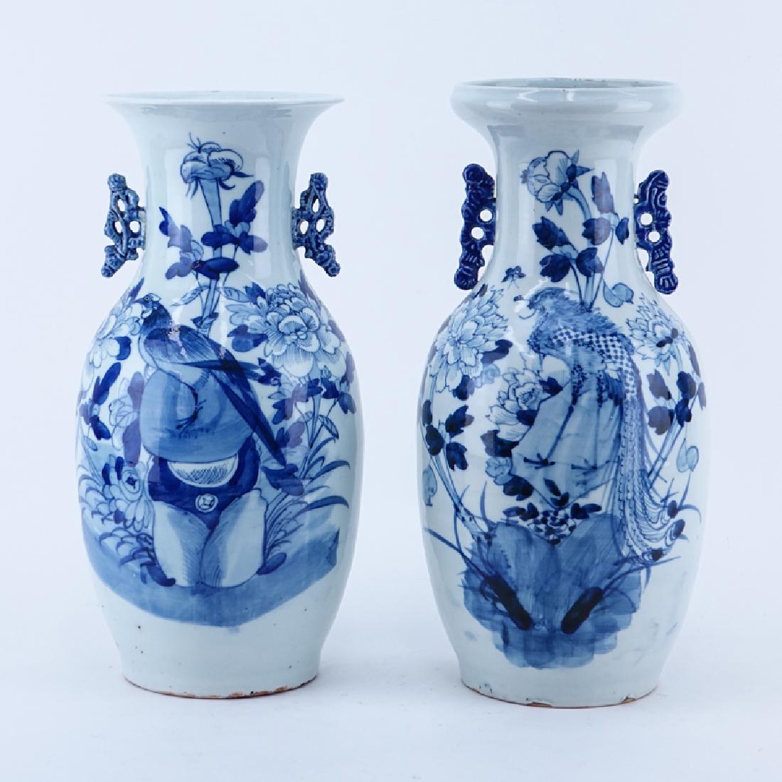 Two (2) Chinese Porcelain Tall Blue & White Vases. Each (1 of 7)