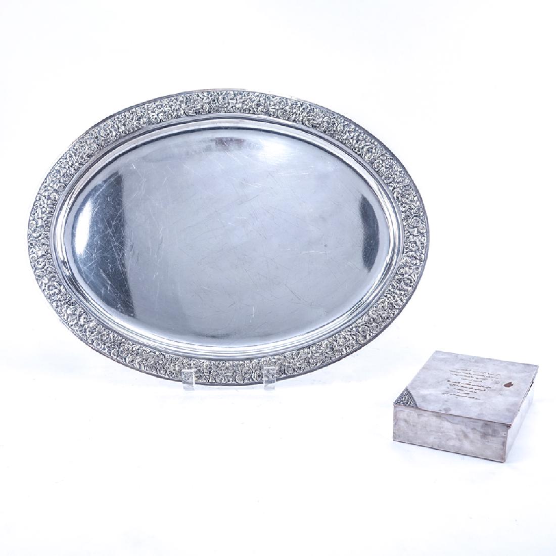 Tiffany & Co. Silver Plate Oval Tray and Cigarette Box. (1 of 9)