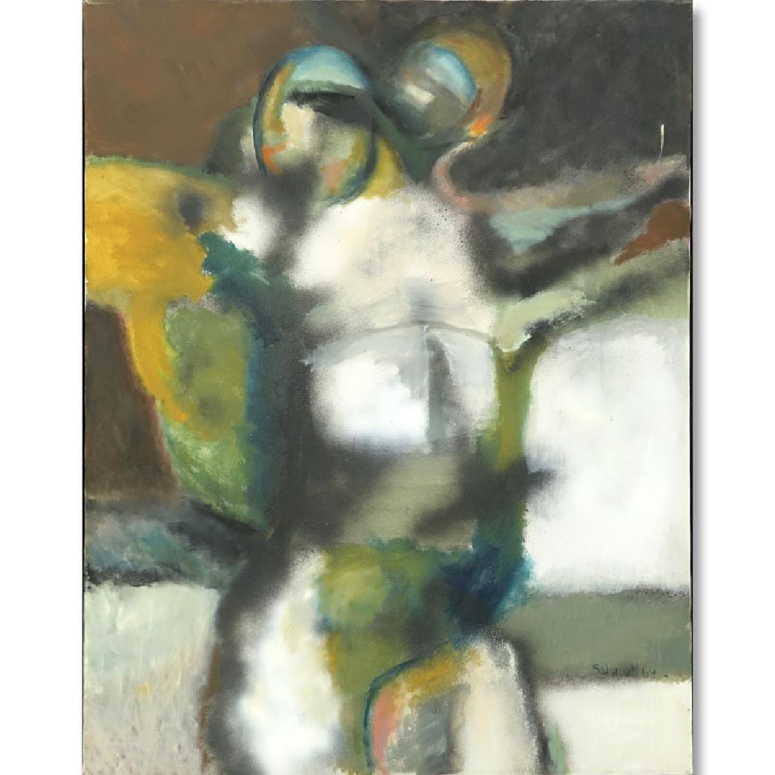 Large Mid Century Oil On Canvas "Figural Abstract". (1 of 8)