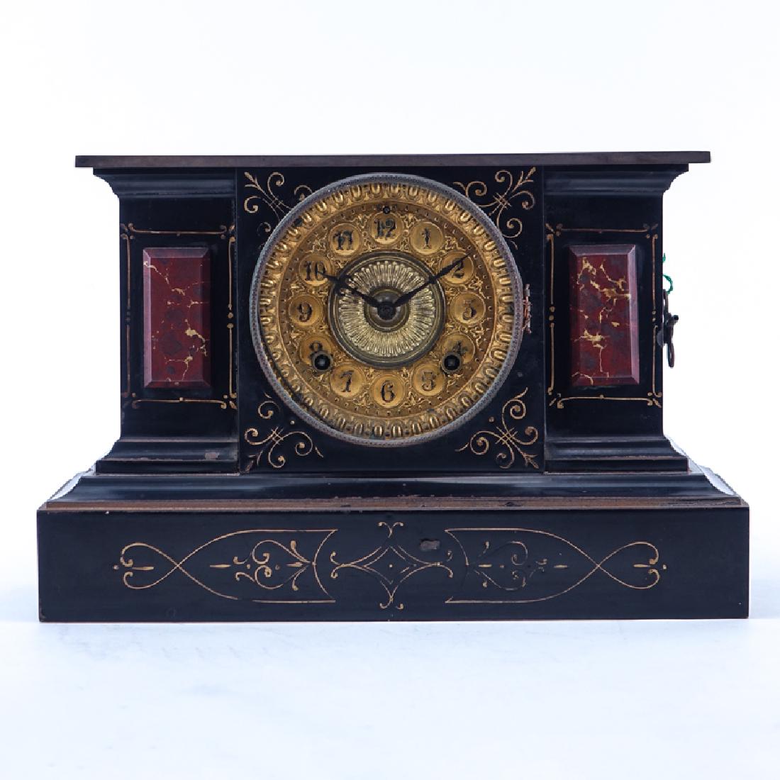Victorian Ansonia Slate Mantel Clock. Hand painted gold (1 of 5)