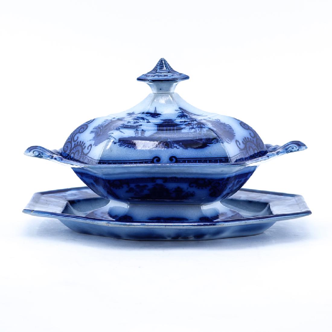 Antique Ironstone Flow Blue Covered Serving Plate And (1 of 5)
