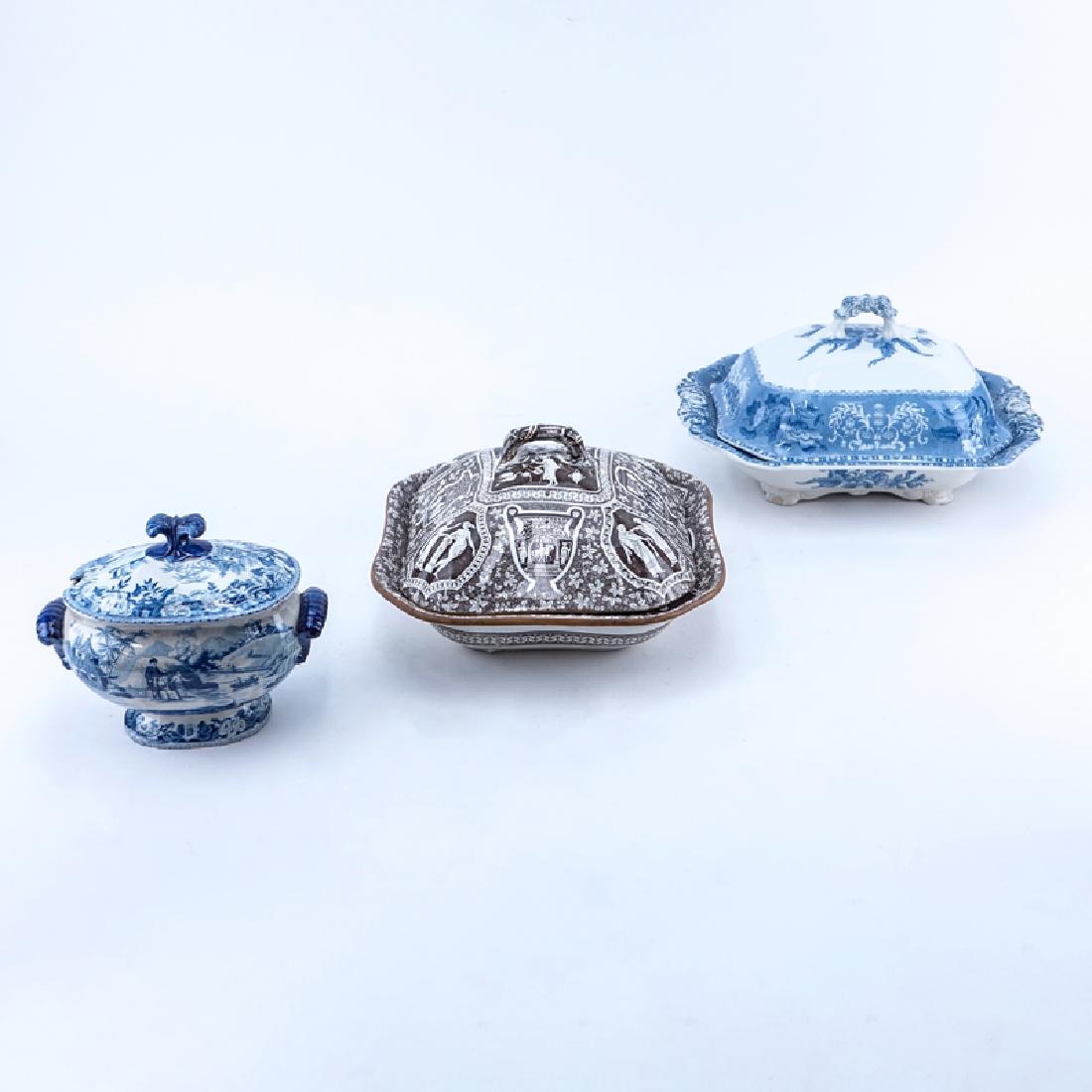 Three (3) English Transferware Pottery Covered Serving (1 of 8)