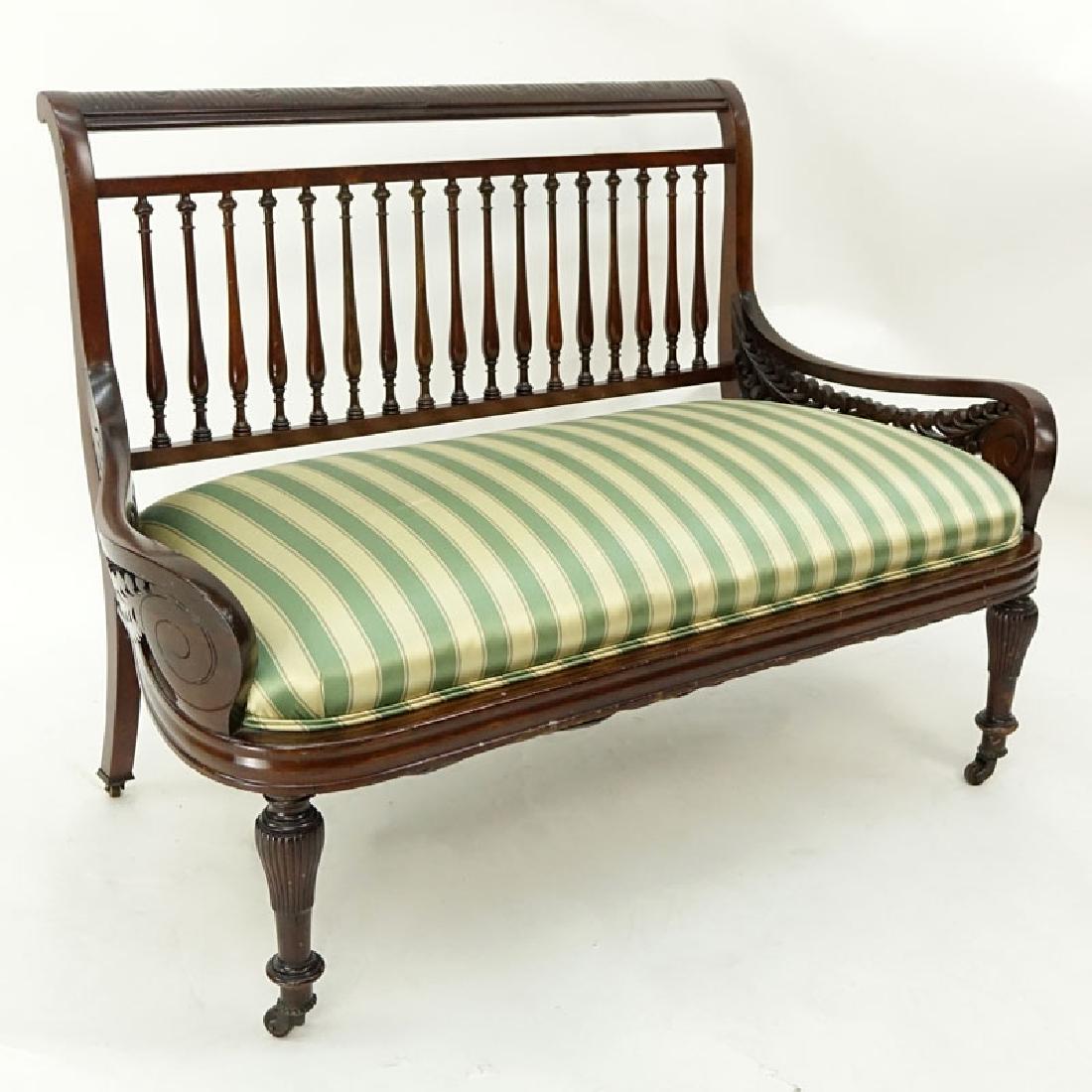 Mid Century Carved Wood and Upholstered Bench on (1 of 5)
