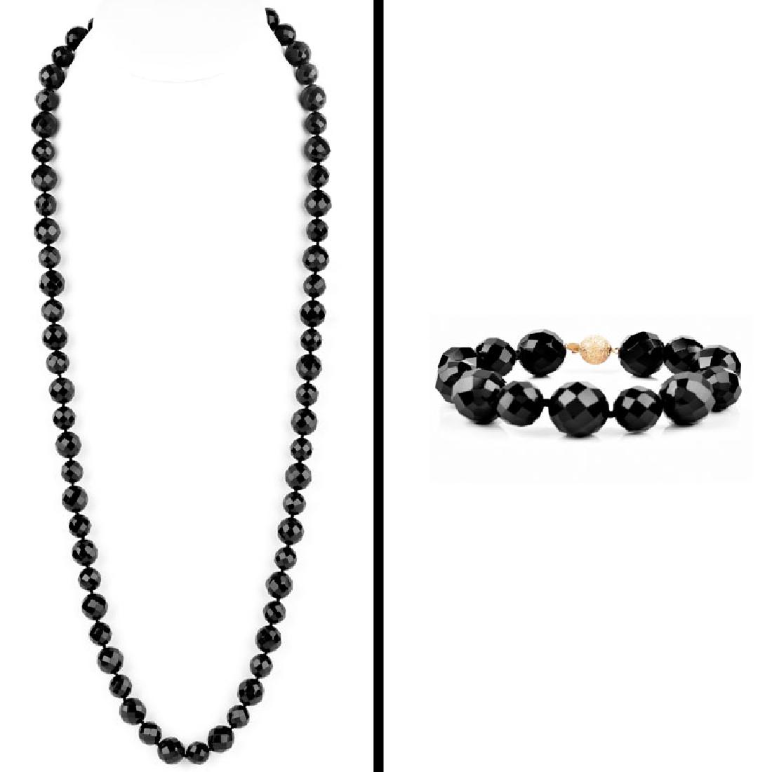 Vintage Faceted Black Onyx Bead Necklace and Bracelet (1 of 14)