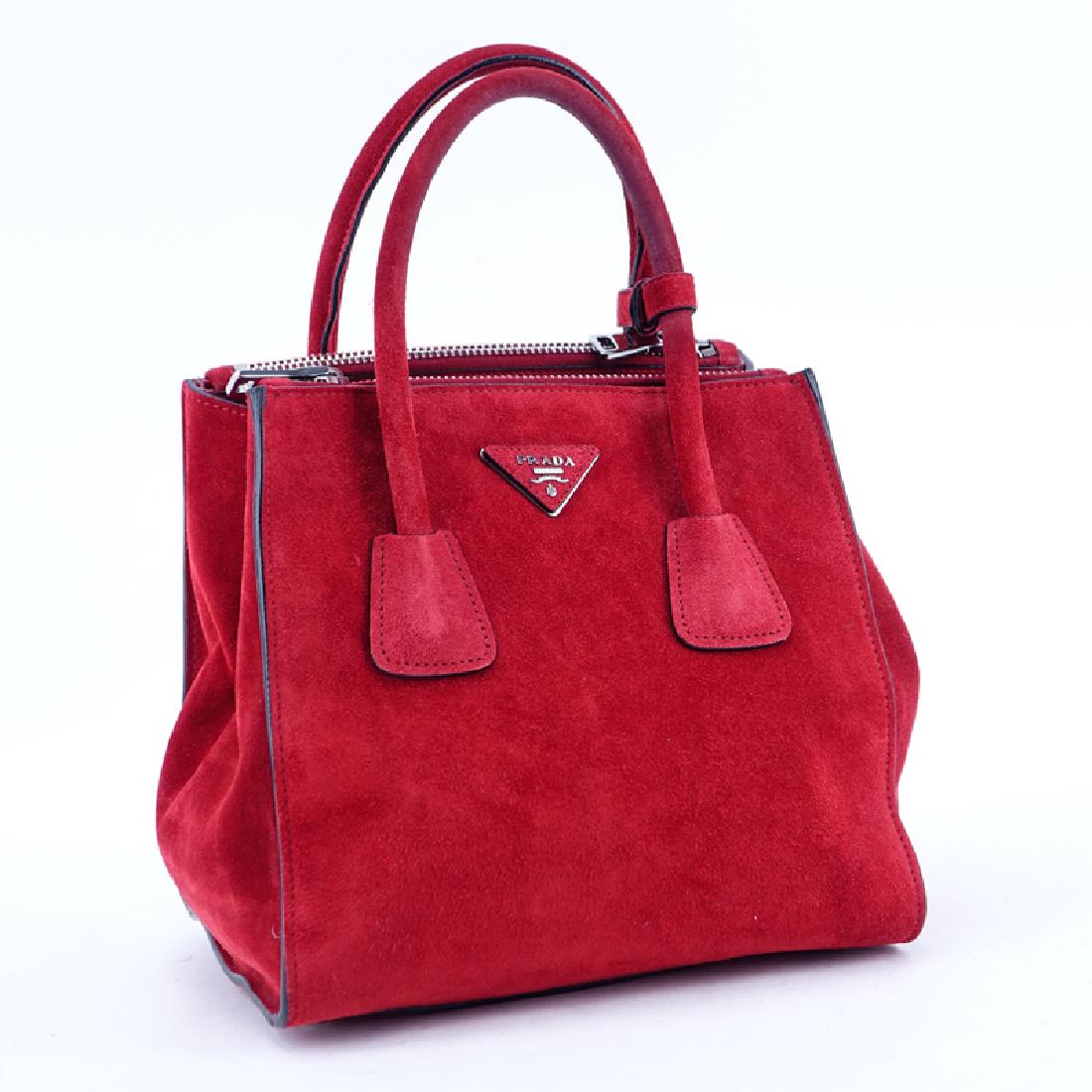Prada Red Suede Leather Glace Handbag. (1 of 9)