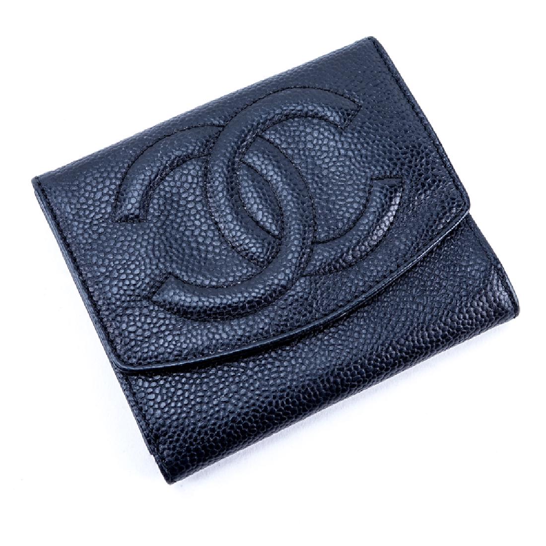 Chanel Black Caviar Leather Square Front Logo Wallet. (1 of 6)