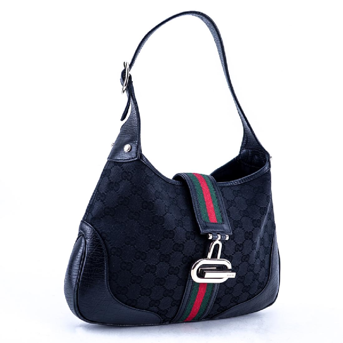 Gucci Black Monogram Canvas And Leather Junco Web Small (1 of 6)
