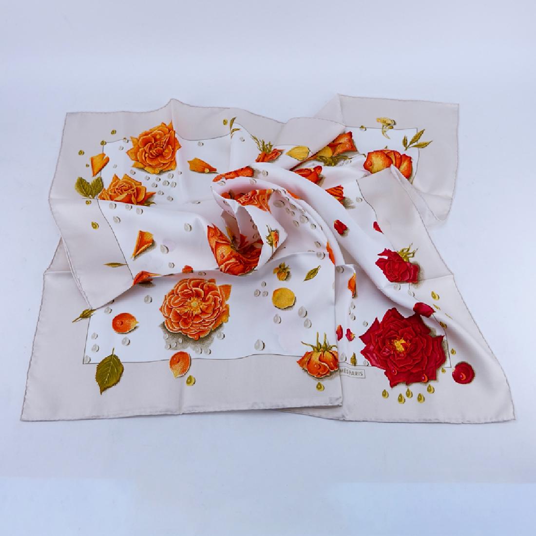 Hermes Silk Scarf "Orange Rose Motif". (1 of 4)