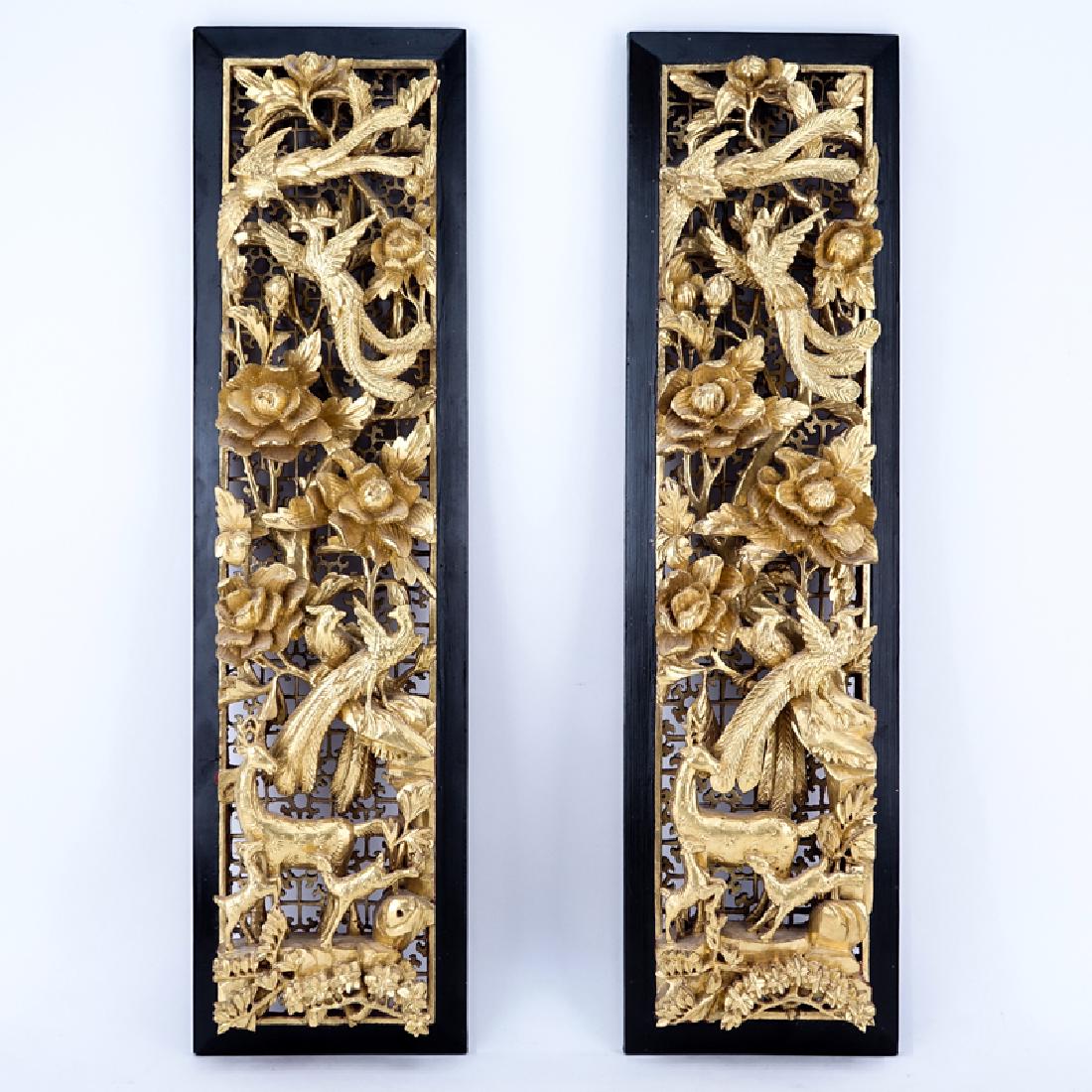 Pair of Chinese Giltwood Deep Relief Carved Panels. (1 of 4)