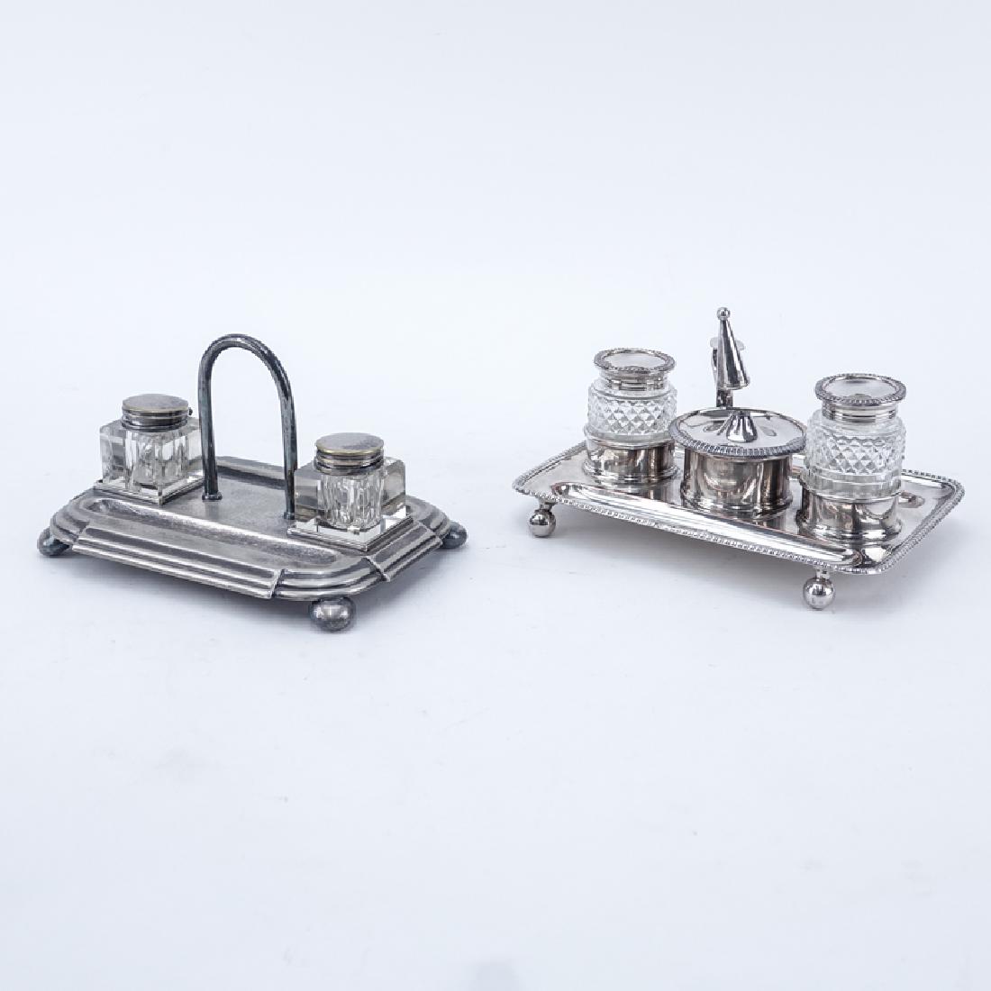 Two (2) English Silverplate Inkwells with Inserts. (1 of 2)