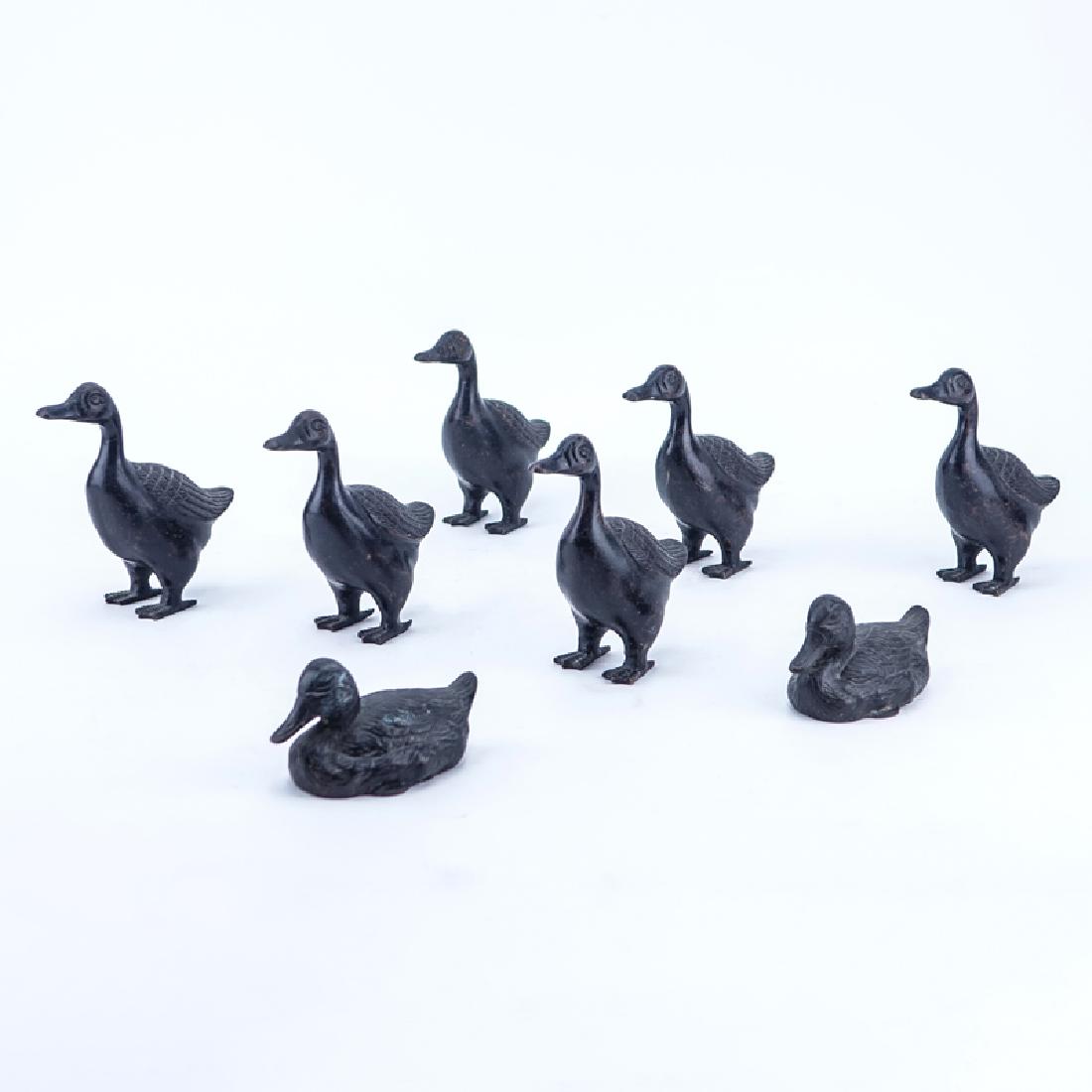 Lot of Eight (8) Patinated Bronze Duck Figures. (1 of 4)