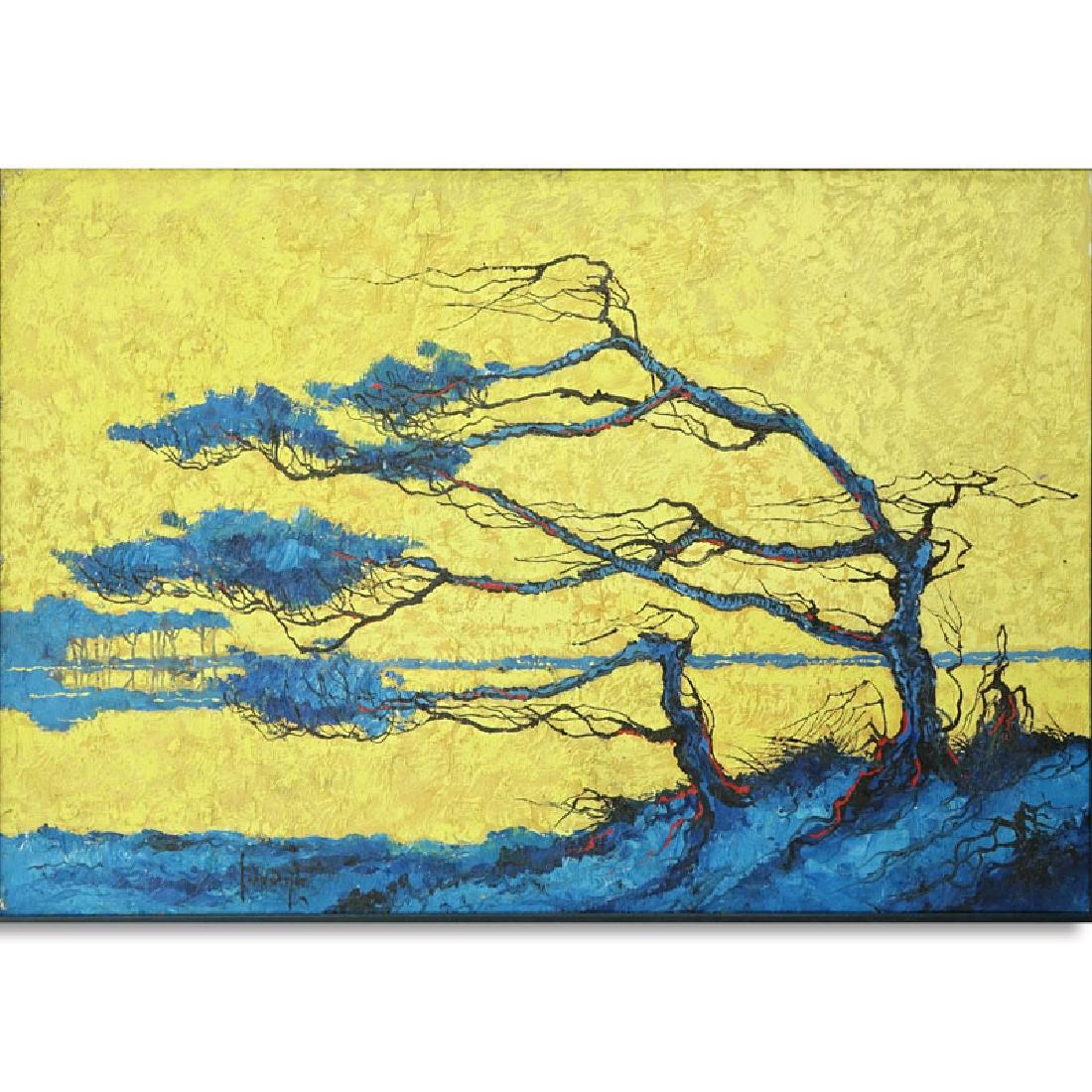 Modern Oil on Canvas, Tree on a Cliff, Signed Lower (1 of 7)