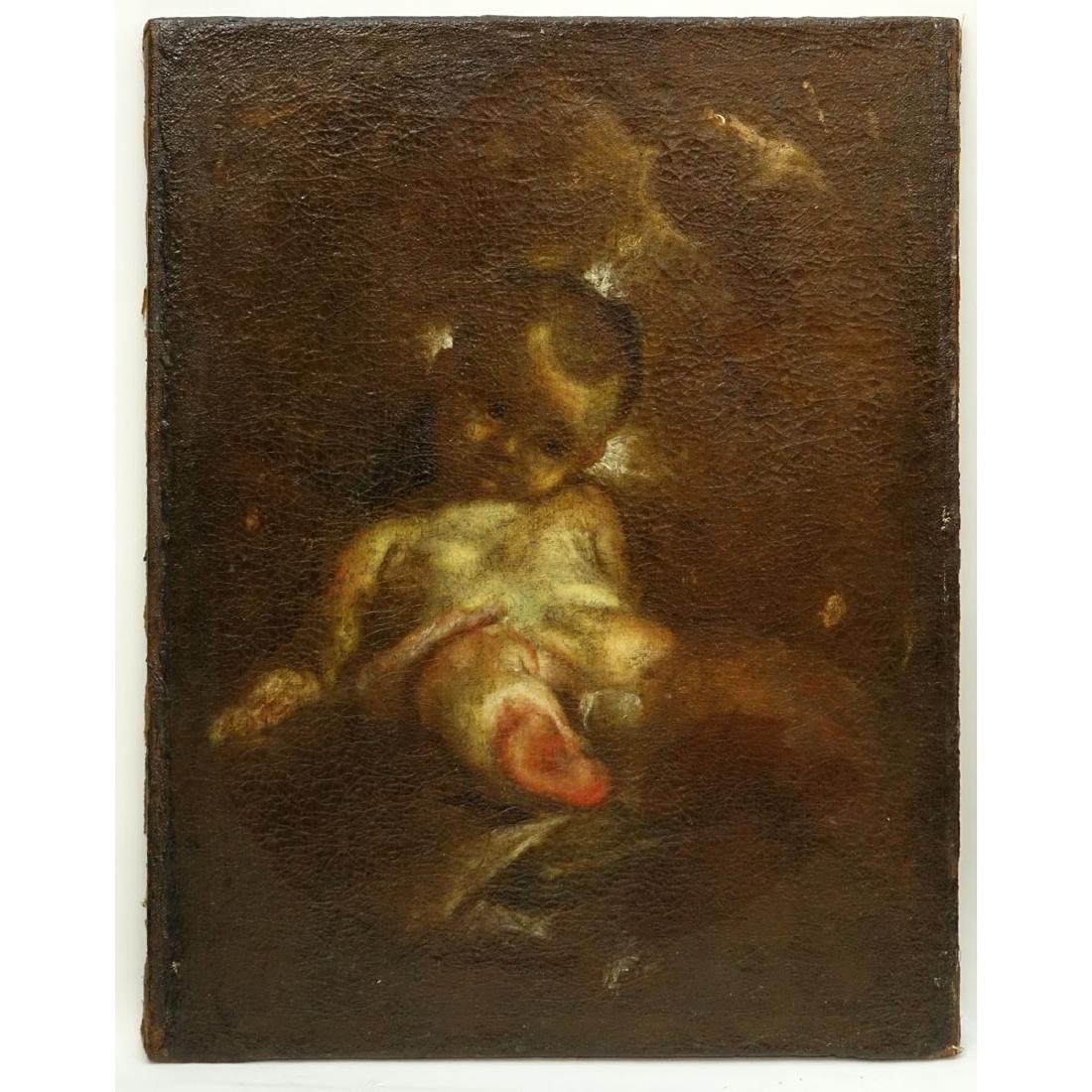 Attributed to: Federico Barocci, Italian (1526/28 -: Attributed to: Federico Barocci, Italian (1526/28 - 1612) Oil on Canvas "Sketch of a Child", Label inscribed 'Federigo Barocci' with title en verso. Conserved condition, varnish throughout, heavy craq