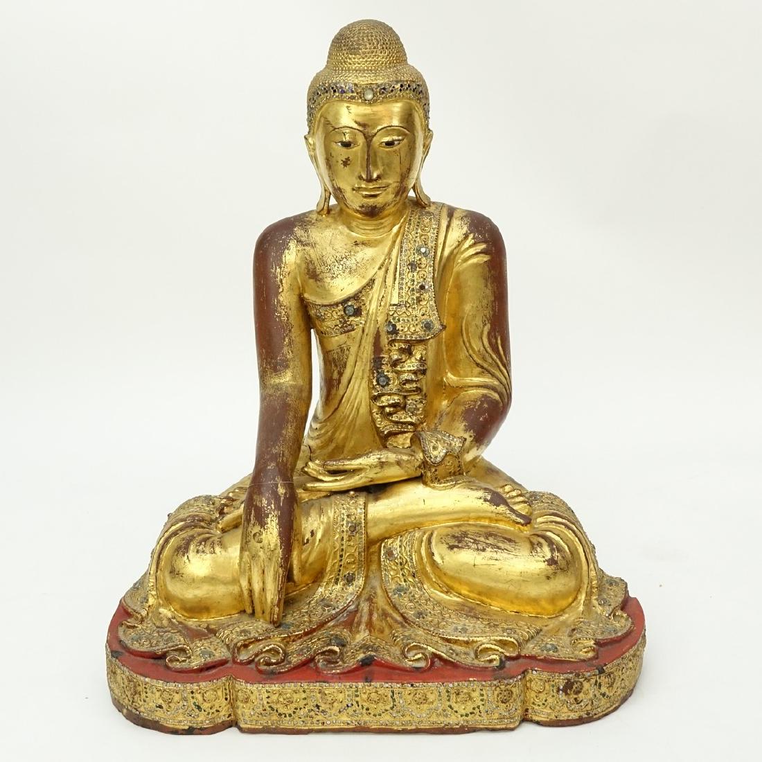 Large Burmese Gilt Painted and Glass Beaded Seated (1 of 5)