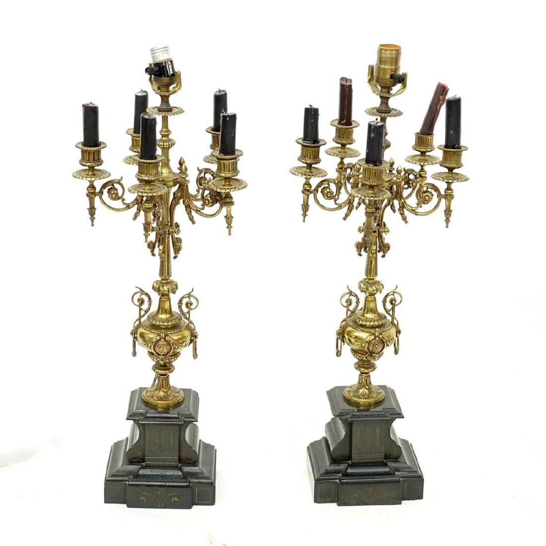 Pair of Gilt Bronze Candelabra Lamps Mounted on Marble (1 of 5)