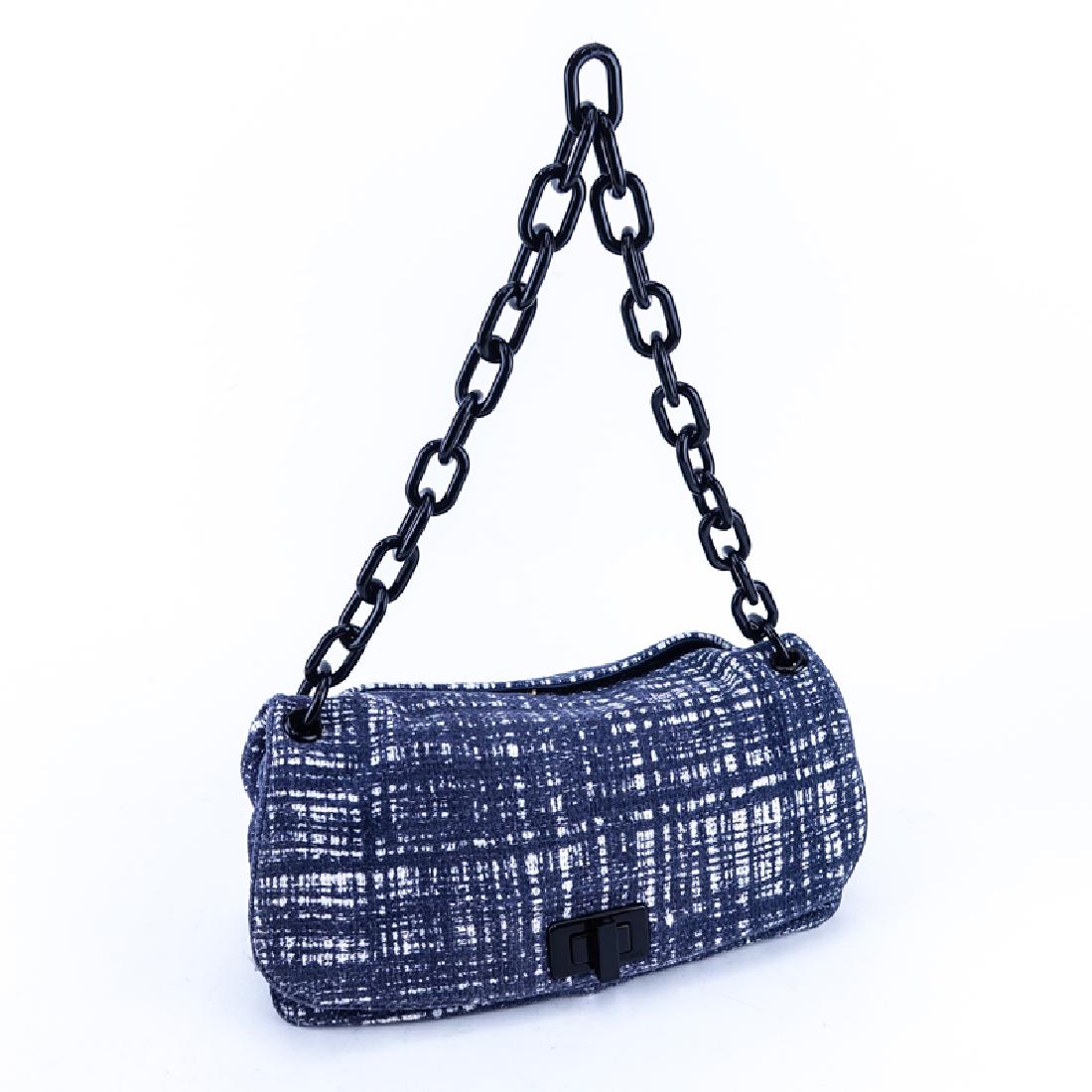 Prada Blue and White Tweed Flap Bag. Black lucite chain (1 of 8)