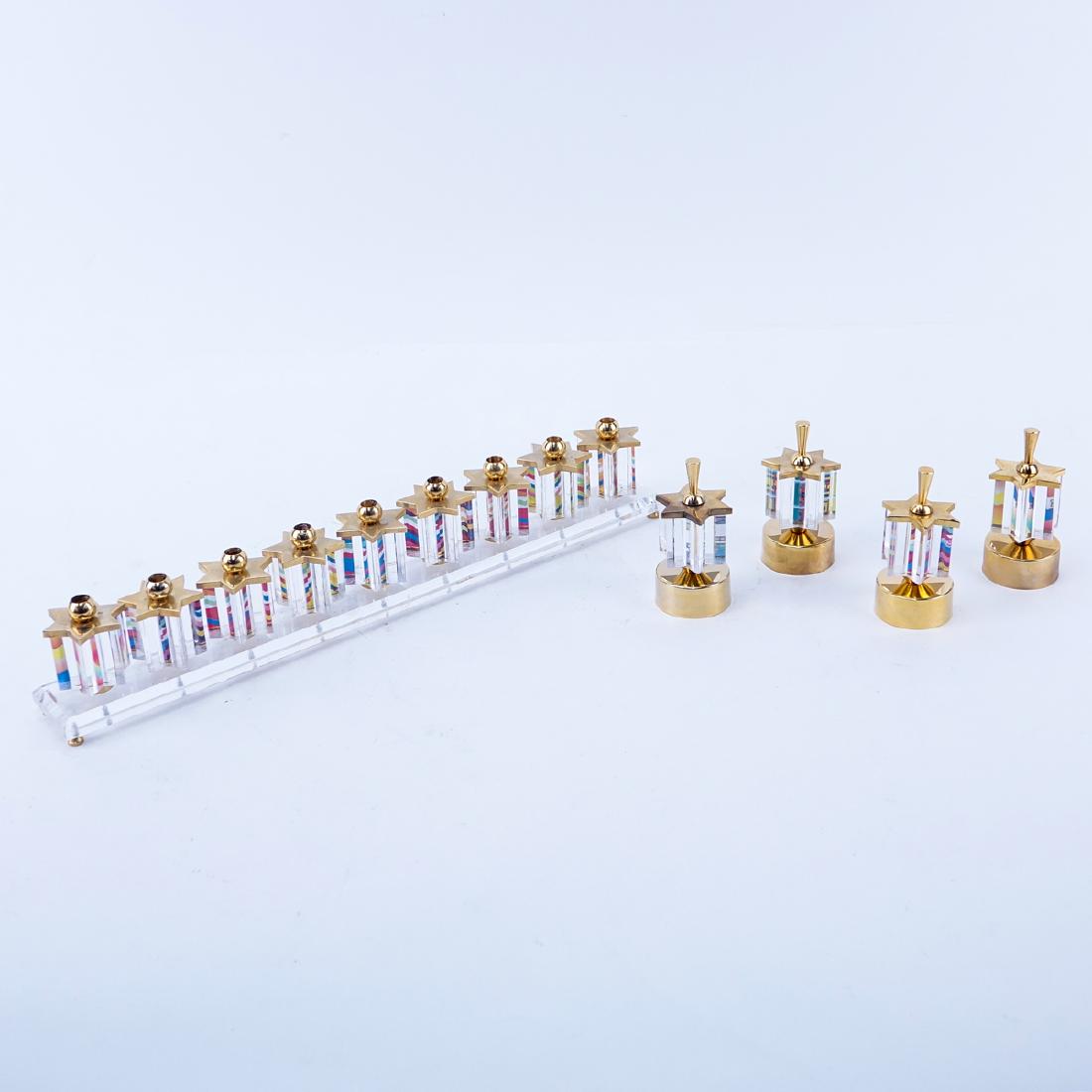 Grouping of Five (5): Large Lucite and Brass Menorah, (1 of 4)