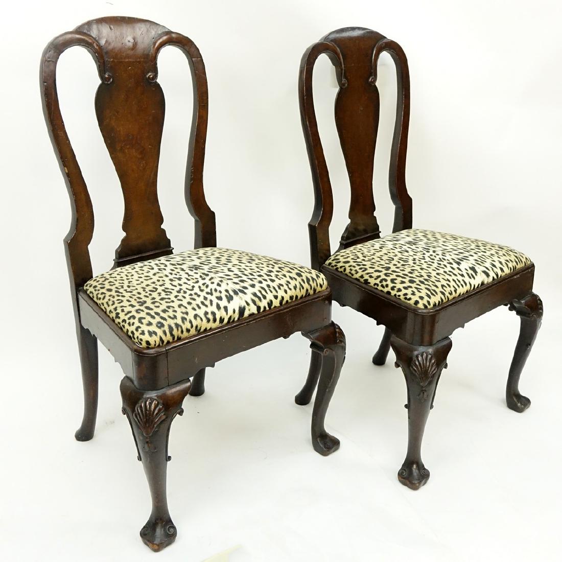 Pair of Queen Anne Upholstered Side Chairs. Scratches (1 of 4)