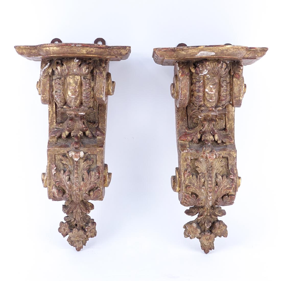 Pair Neoclassical Style Carved Gilt Wood Wall Brackets. (1 of 3)
