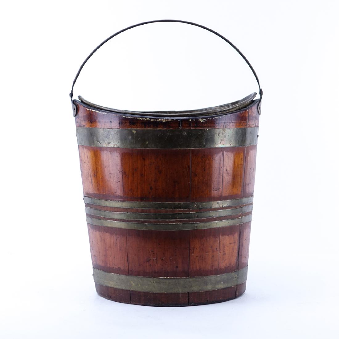 Antique Barrel Style Wood Coal Bucket or Planter. (1 of 3)