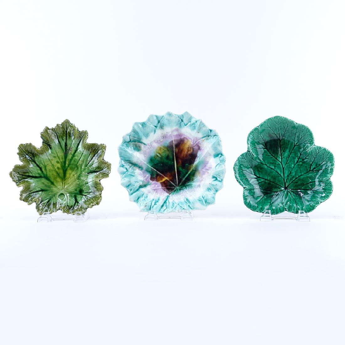 Three (3) Vintage Majolica Leaf Pottery Plates. One (1 of 3)