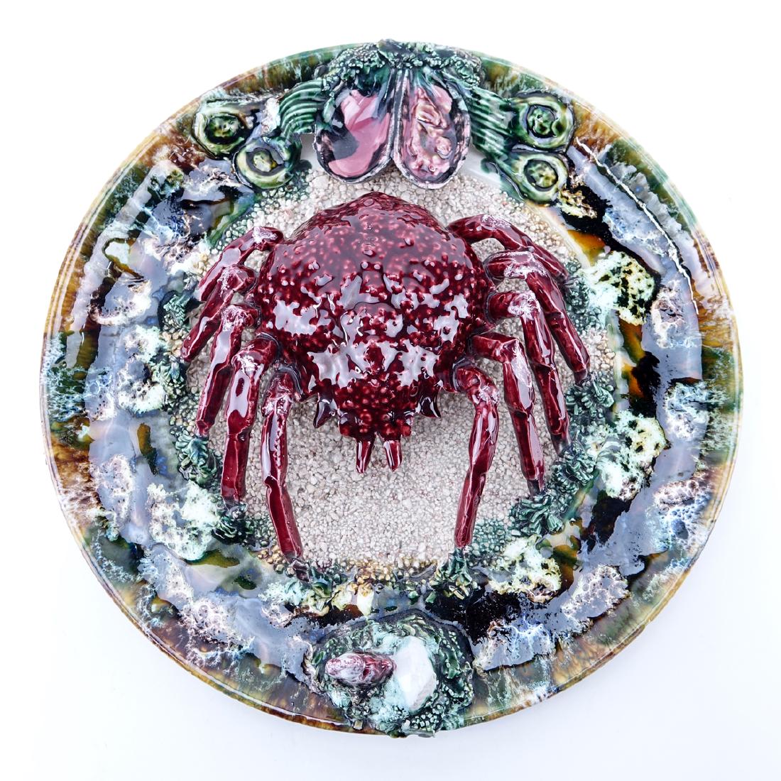 Palissy Style Majolica Pottery Plate with Crab and (1 of 2)