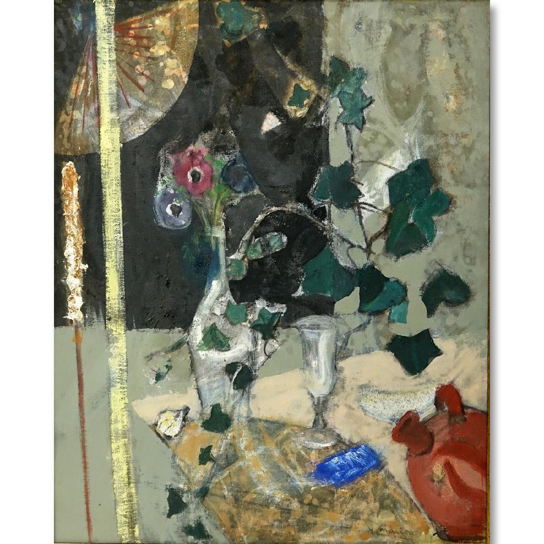 Marion, French (20th C) Oil on Canvas, Nature Morte,: Marion, French (20th C) Oil on Canvas, Nature Morte, Signed Lower Right. Inscribed en verso. Good condition. Measures 36-1/4" H x 28-3/4" W, frame measures 42-1/2" H x 34-3/4" W. Shipping: Third party