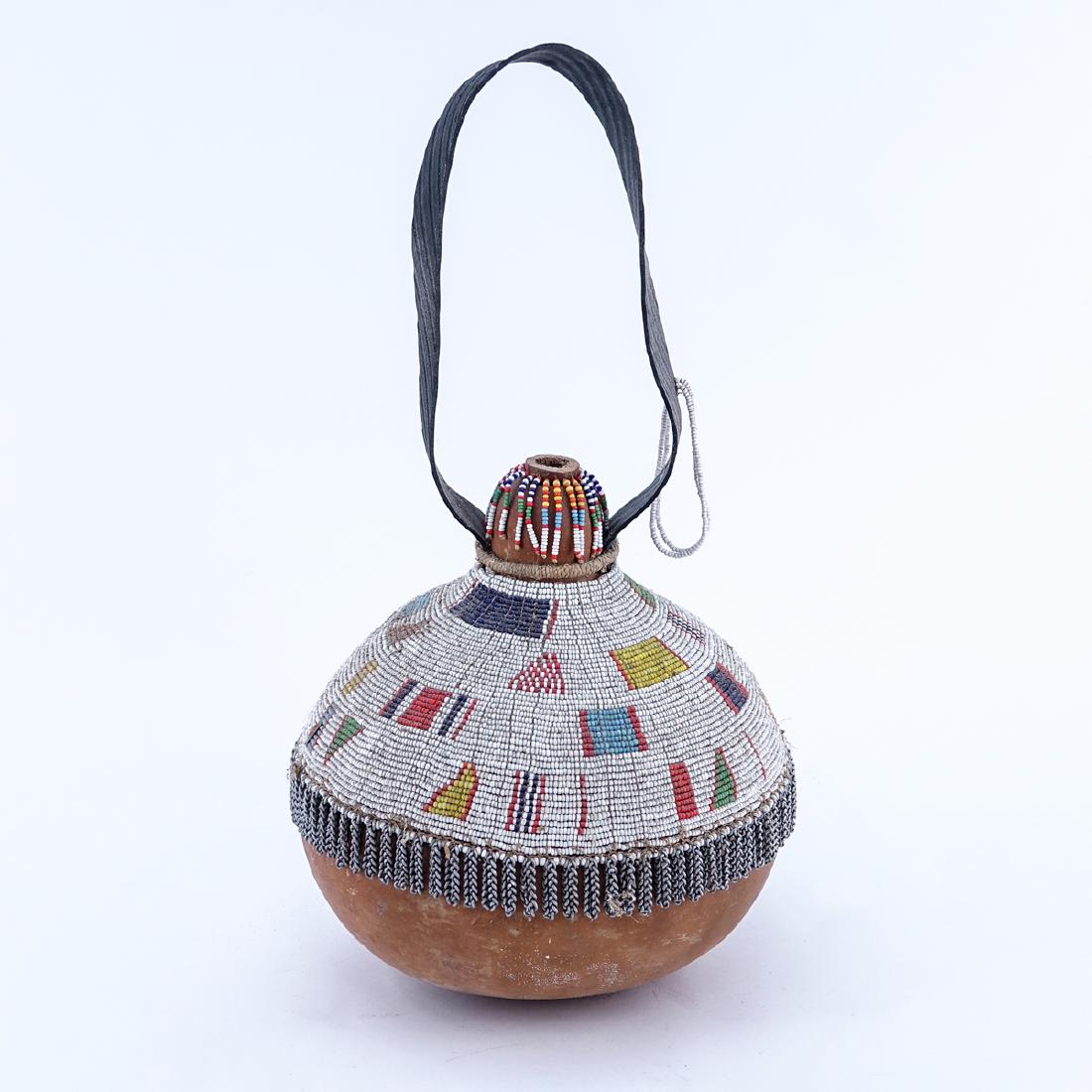 Antique African Beaded Gourd Calabash with Leather (1 of 3)