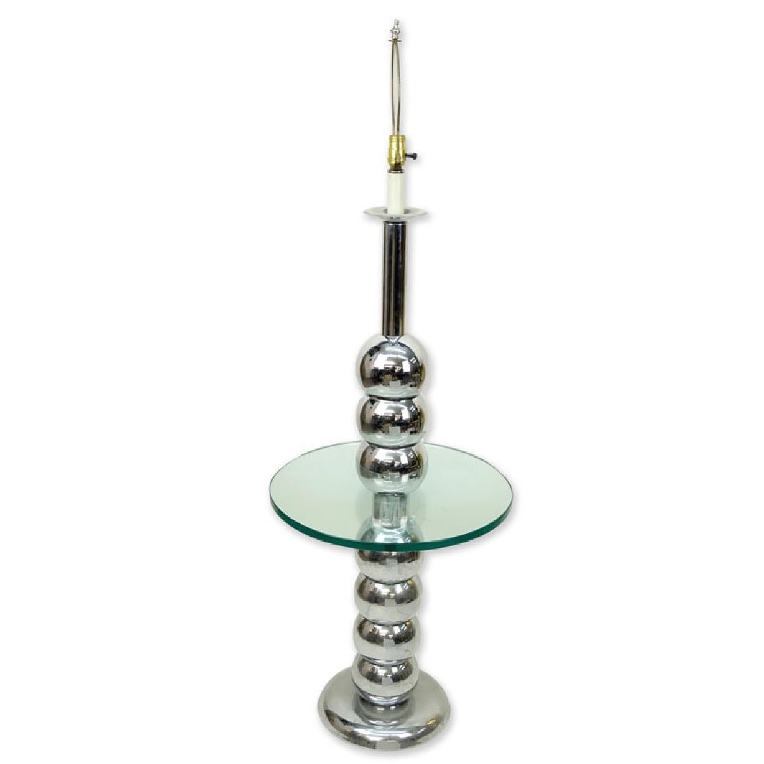 Mid Century Modern George Kovacs Style, Chrome Stacked: Mid Century Modern George Kovacs Style, Chrome Stacked Ball and Glass Floor Lamp. Typical pitting overall good condition. Measures 59" H. Shipping: Third party. (estimate $100-$200)