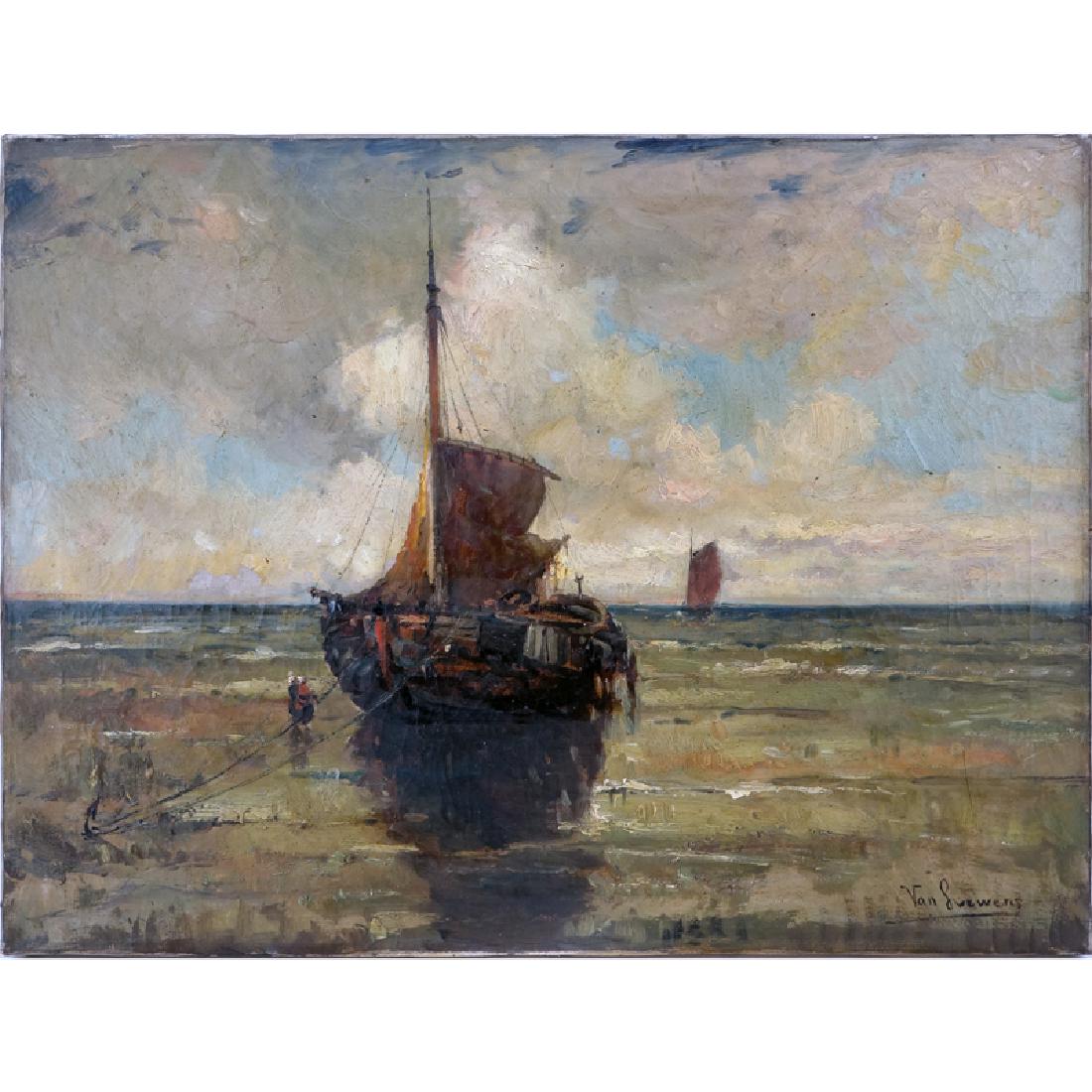 19th Century Dutch School Oil On Canvas." Ships At (1 of 4)
