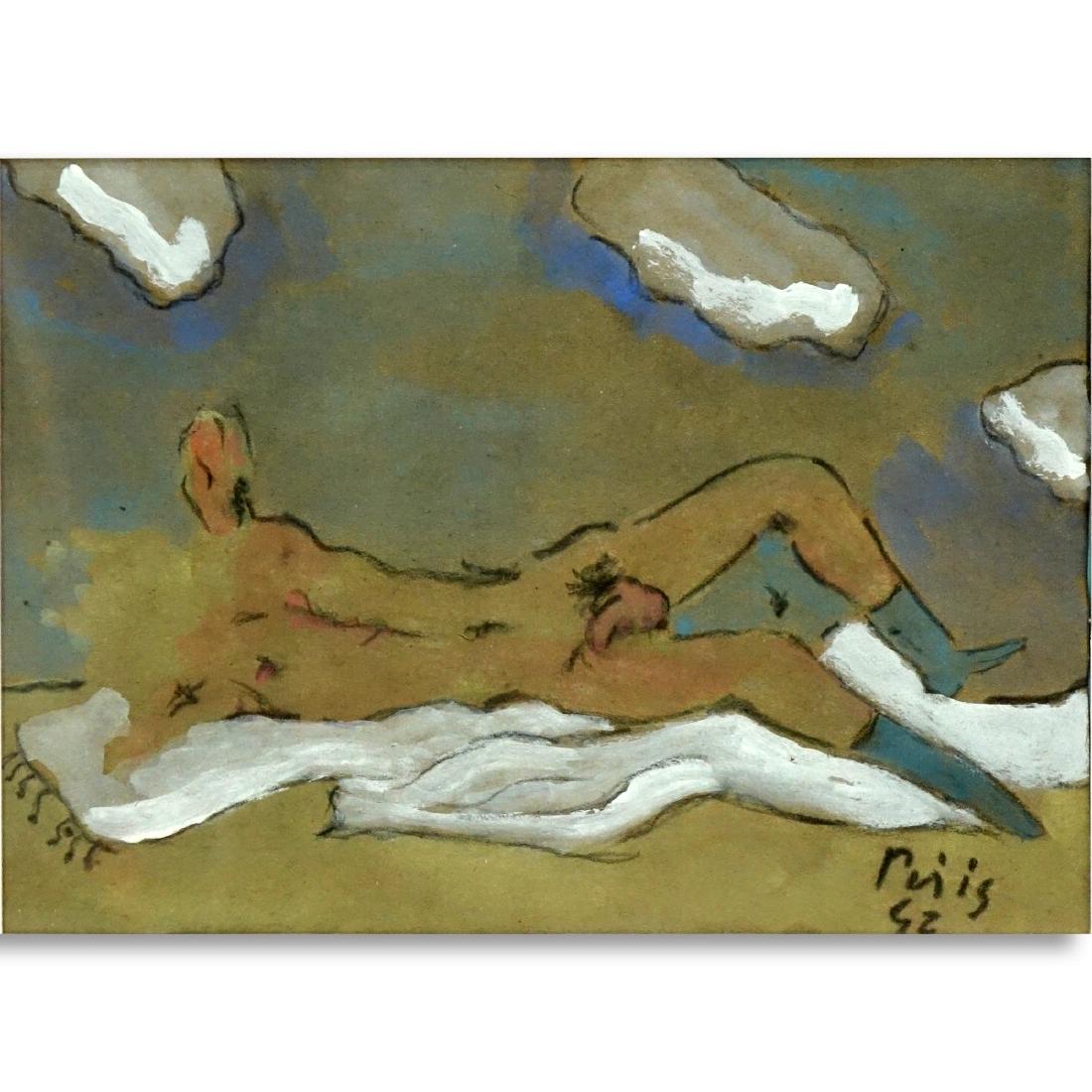 Filippo de Pisis, Italian (1896â€“1956) Watercolor: Filippo de Pisis, Italian (1896â€“1956) Watercolor & gouache on paper "Reclining Male Nude". Signed and dated '42 lower right. Measures 6" x 8-1/2", frame measures 12-3/4" x 15-1/4".
