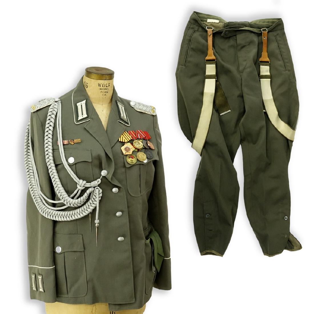Russian Soviet Era Military Uniform Set With Metal: Russian Soviet Era Military Uniform Set With Metals. Each Metal Displays Various Russian Decor.. Top Size 52-1, Pant Size M48.