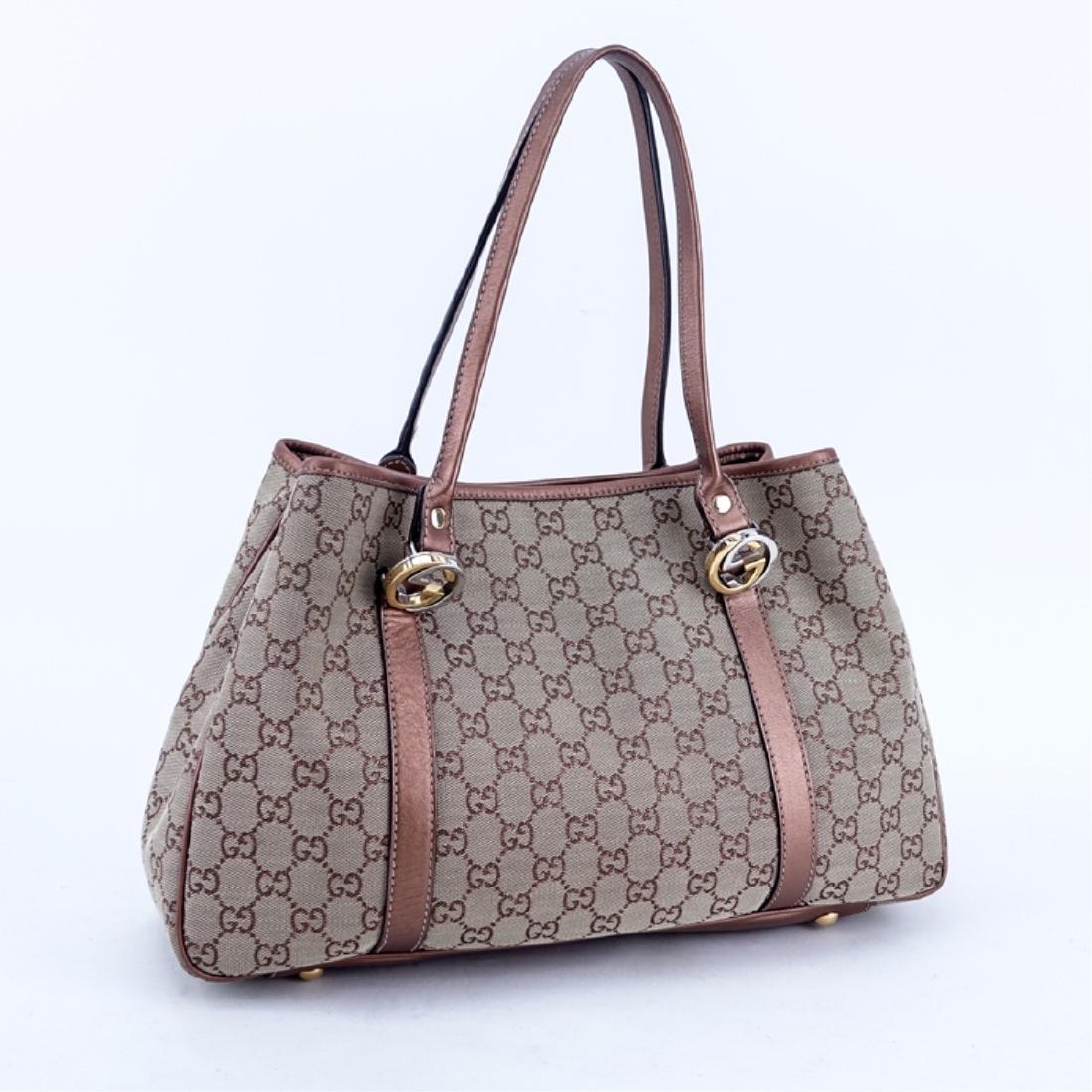 Gucci Beige/Metallic Brown Canvas Twins PM Tote (1 of 6)