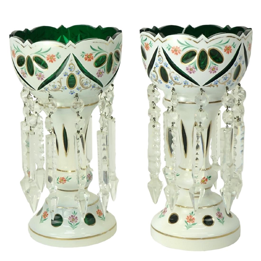 Pair of Bohemian Floral Hand Painted Glass Lusters (1 of 3)