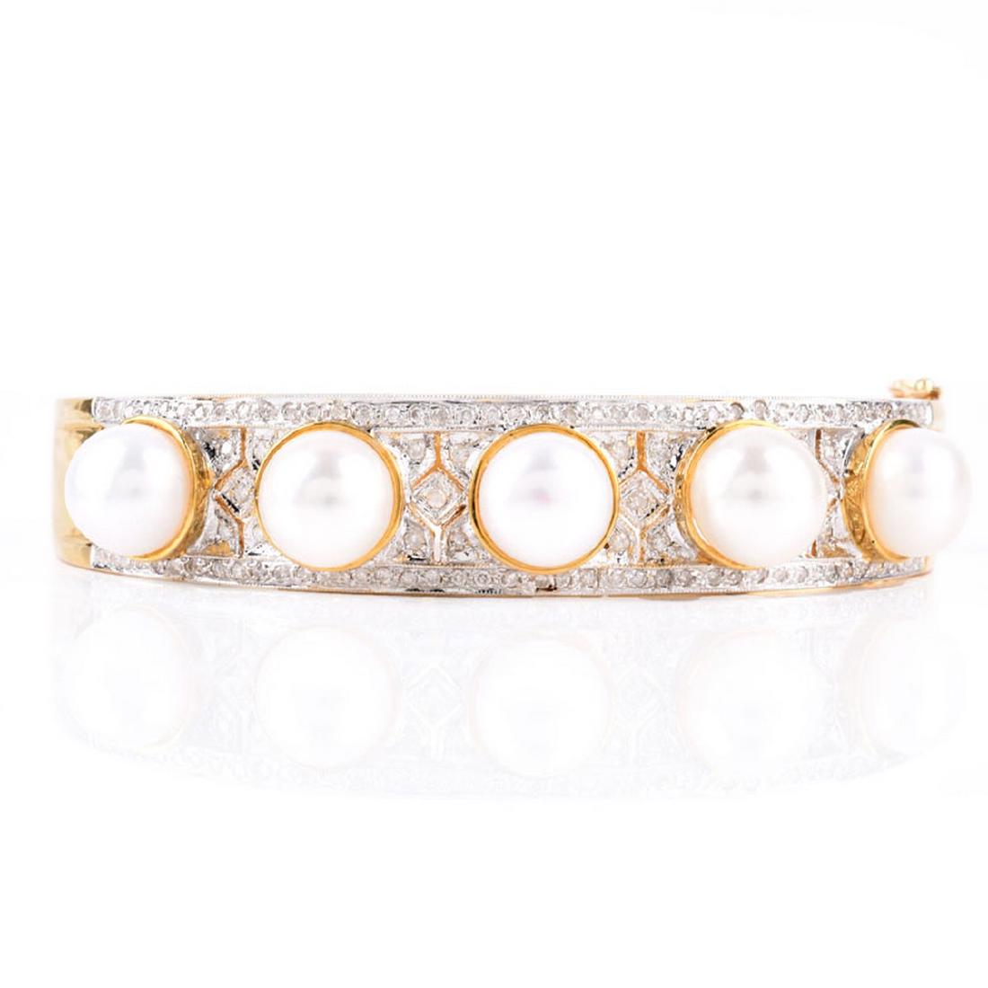 Diamond, Pearl and 14K Gold Bangle (1 of 4)