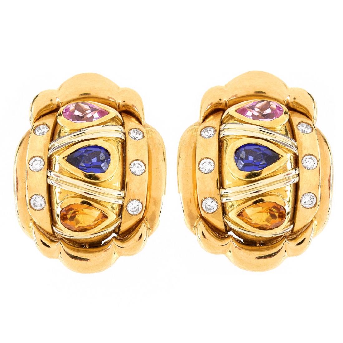 Sapphire, Diamond and 18K Gold Earrings. (1 of 5)