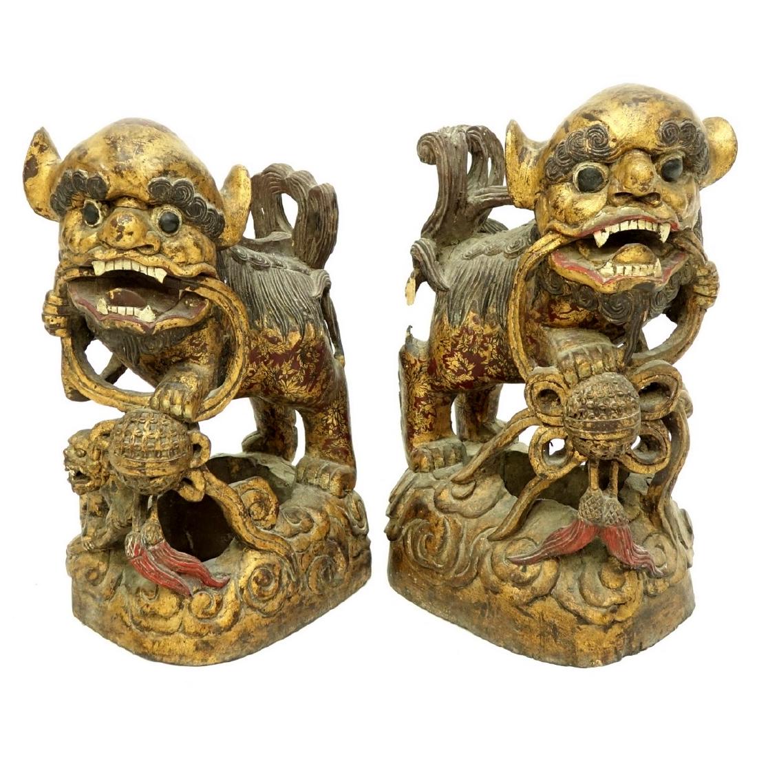 Pair of Large Chinese Gilt Wood Foo Dog Carvings (1 of 6)