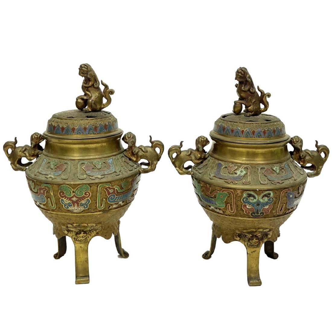Pair of Japanese Bronze Enamel Incense Burners (1 of 7)