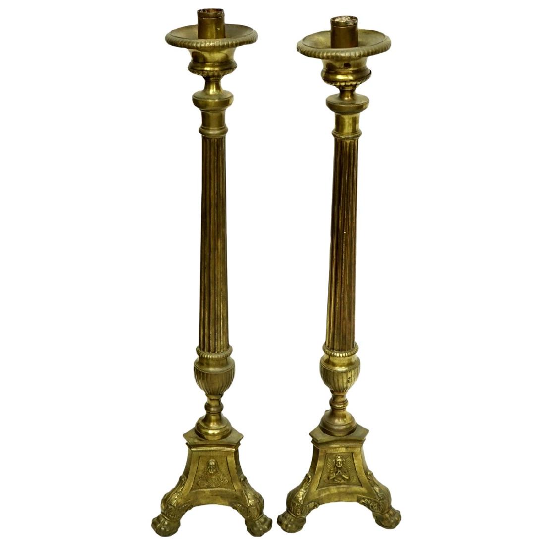Pair of Large Brass Ecclesiastical Candlesticks (1 of 5)