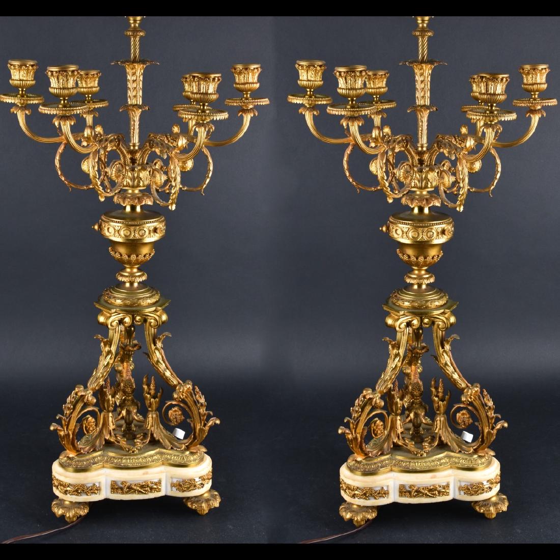Pair Gilt Bronze And Marble Candelabra Lamps (1 of 2)