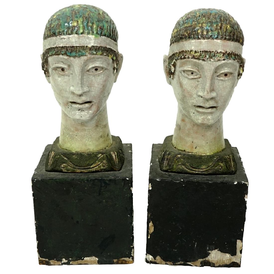 Pair of Italian Faience Pottery Figural Bust (1 of 5)